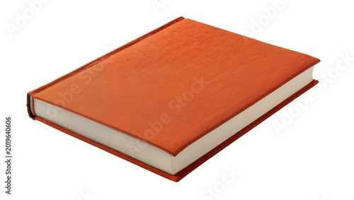 Konstfotografi Orange hardcover book with blank cream pages, isolated on transparent background