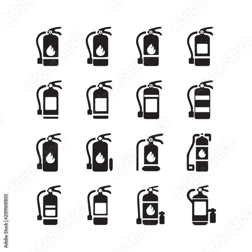 Tableau sur toile Fire Extinguisher Icon Set For Emergency Safety Equipment And Fire Protection Services