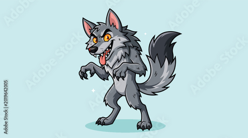 Bild auf Leinwand Cartoon illustration of a funny and mischievous werewolf character