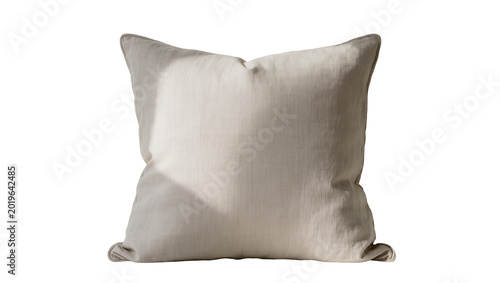 Foto Soft beige linen cushion with subtle texture, isolated on transparent background