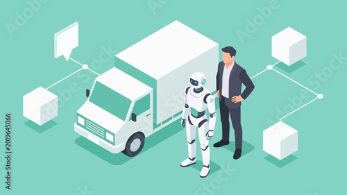 Bilde på lerret Smart logistics future Businessman and AI robot manage delivery, illustrating au