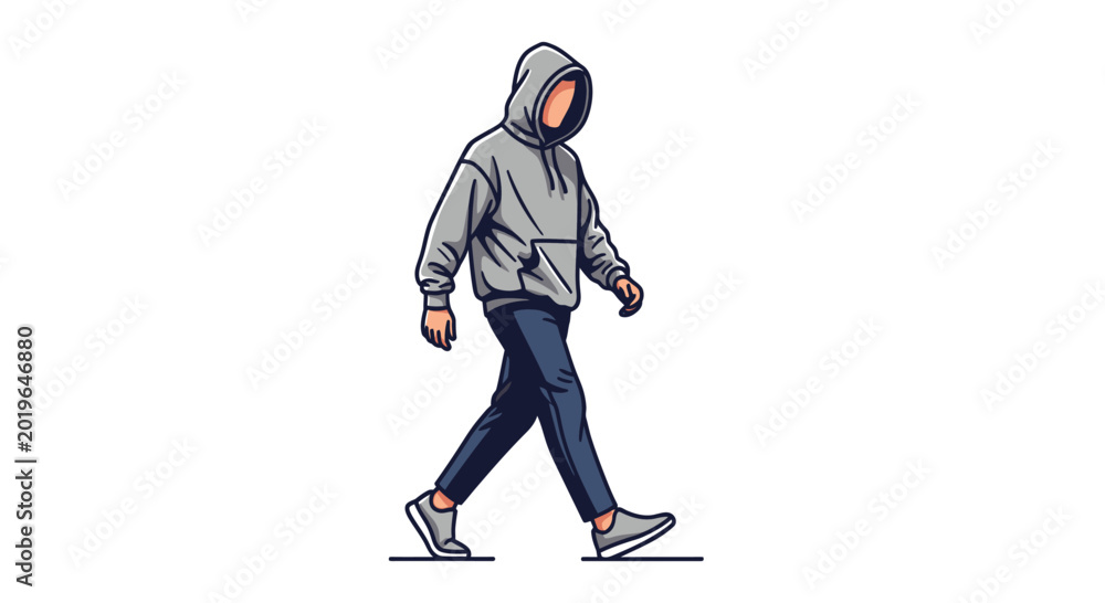 Fototapeta premium Man in Hoodie Walking, Casual Style, Modern Streetwear, Isolated on White Background