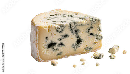 Bild auf Leinwand Wedge of blue cheese with crumbly texture, isolated on transparent background