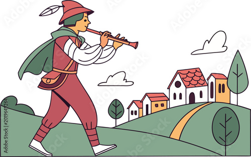 Tableau sur toile Pied Piper of Hamelin Illustration