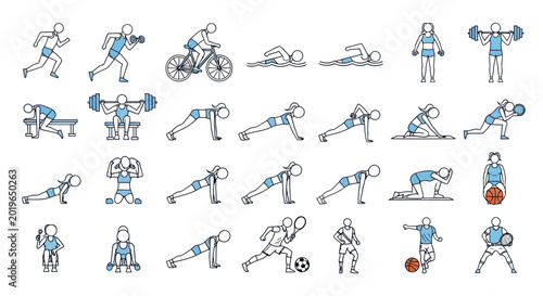 Tableau sur toile Set of icons depicting people engaged in various sports and fitness activities