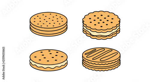 cream biscuit Line art vector minimal abstract color shapes