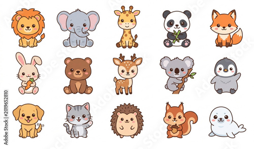 Photography Cute Animal Set Featuring Elephant, Giraffe, Panda, Bear, Deer, Koala, Cat, Hedg