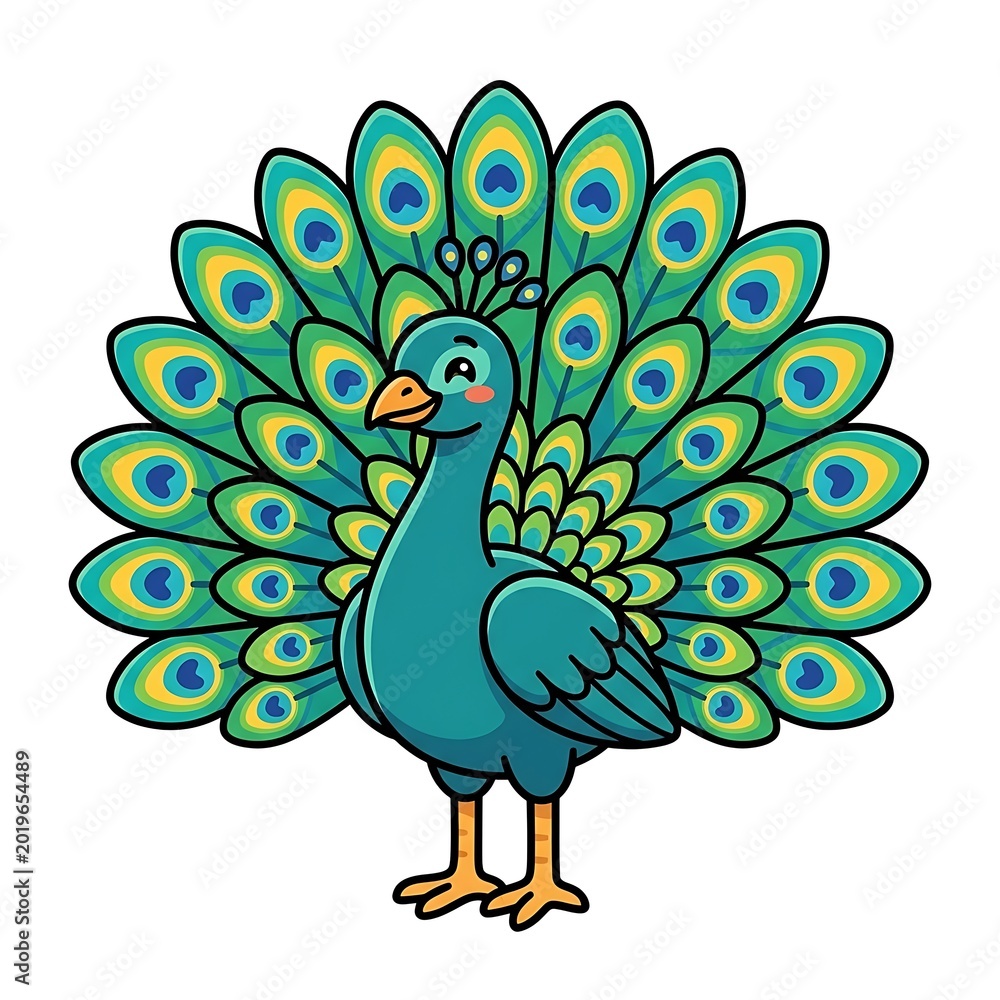 Fototapeta premium Colorful Peacock Cartoon Illustration.