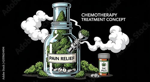 Medical cannabis concept illustration pain relief treatment bottle image