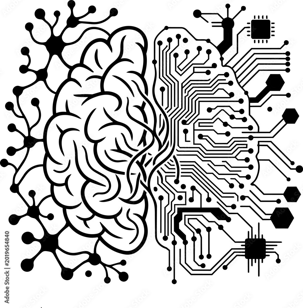 Fototapeta premium Human brain and digital circuit board hybrid concept for artificial intelligence and machine learning