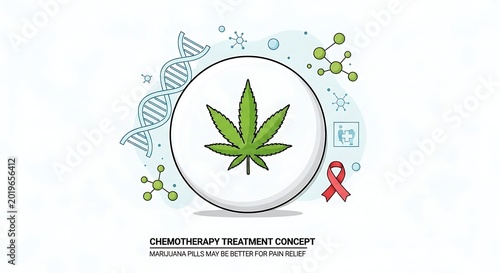 Medical marijuana leaf concept with cancer ribbon and dna illustration