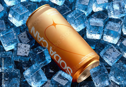 Soda Can Mockup – in Ice Packaging Branding Presentation (PSD)