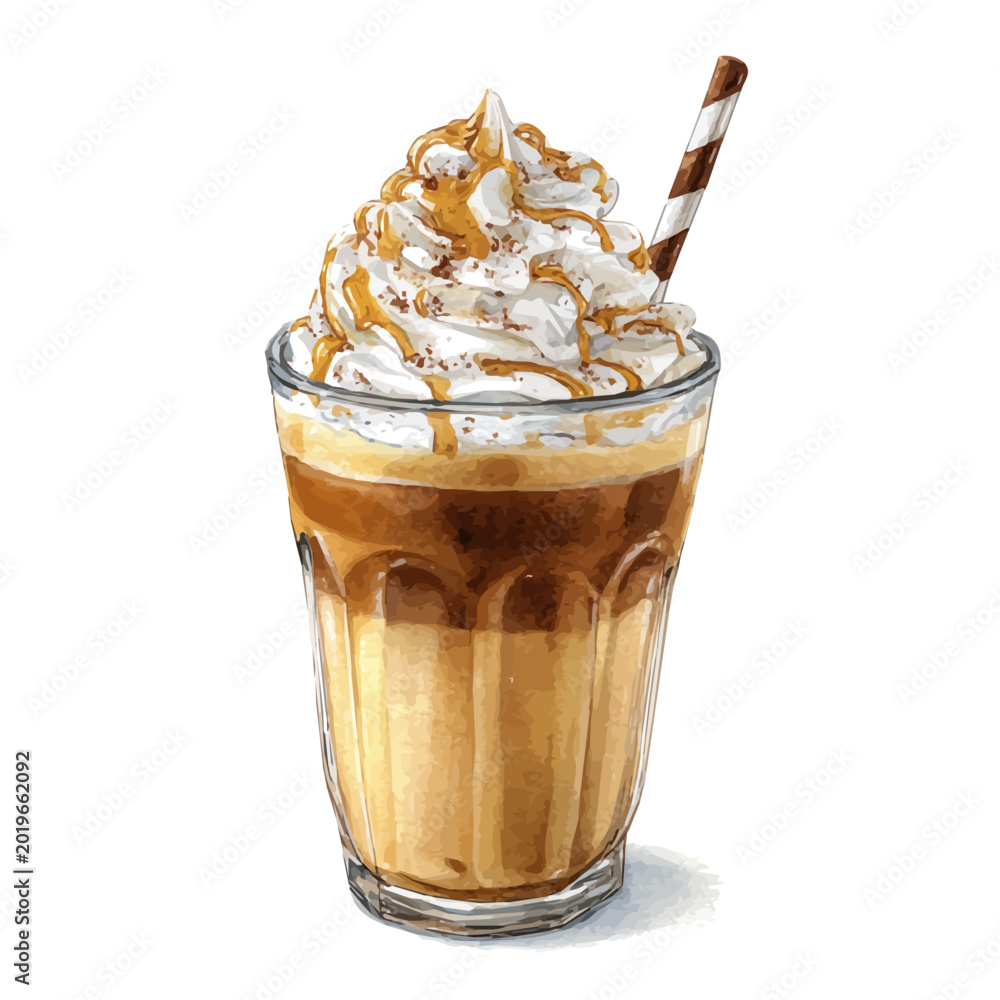 Ταπετσαρία watercolor vector of Coffee Frappuccino, isolated on a white background