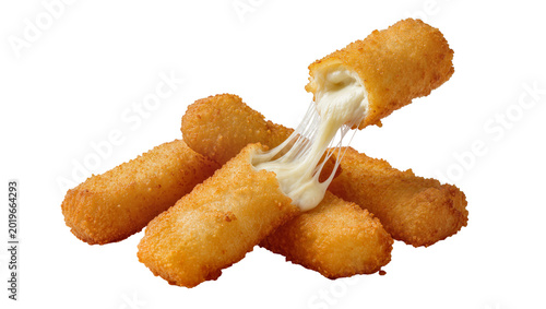Canvastavla Golden crispy fried mozzarella cheese sticks with melted stringy cheese, isolate