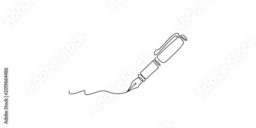 Schilderij op canvas A simple line drawing of a fountain pen with a wavy line coming out of the nib o