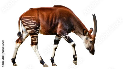 Obraz Okapi with zebra-like stripes on legs, isolated on transparent background