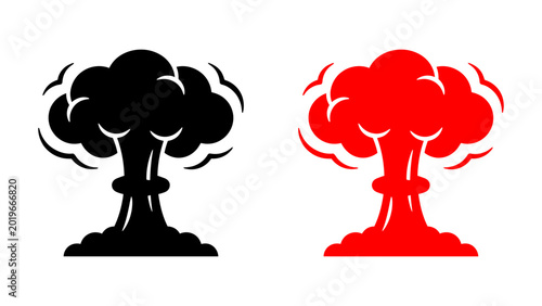 Fotografie Mushroom cloud explosion vector icons in black and red