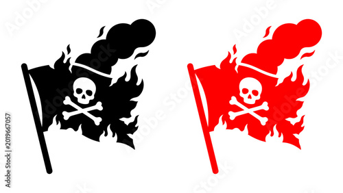 Foto Burning pirate flag vector icons in black and red