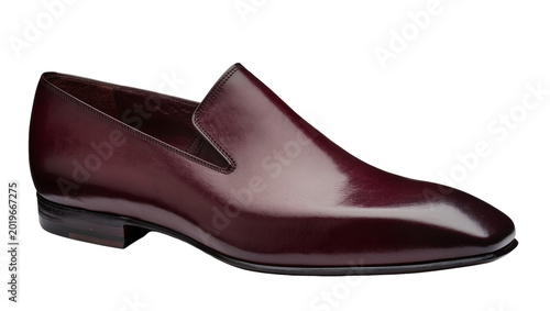 Tableau sur toile Elegant burgundy leather loafer shoe polished finish, isolated on transparent ba