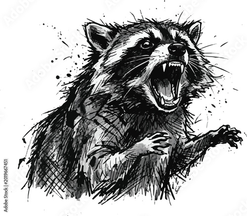 Obraz na plátne Aggressive Screaming Raccoon Wild Animal Design