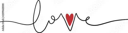 Fotografi heartfelt love symbol with red heart in black line art on white