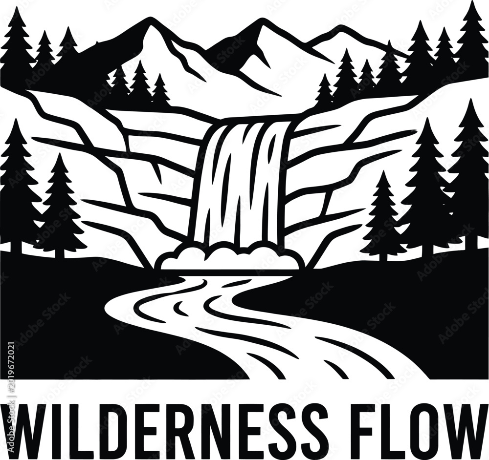 Fototapeta premium Black and white wilderness flow landscape logo Vector