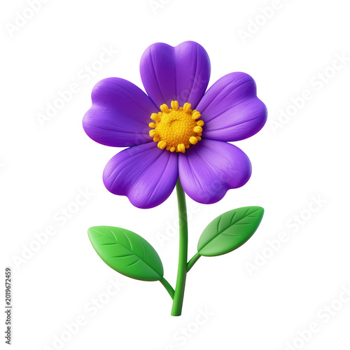 Purple Flower with Yellow Center and Green Stem Isolated on Transparent Background