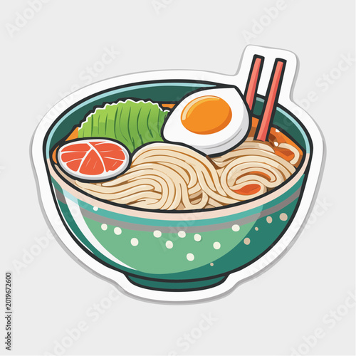 Stylized Bowl of Ramen Noodles with Egg and Chopsticks