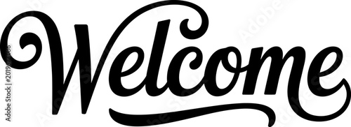 Фотография Black welcome word written in a beautiful cursive calligraphy script font for si