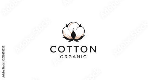 Organic cotton logo featuring a soft boll illustration and bold black typography for eco-friendly textile branding.