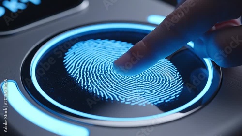 Fingerprint Scan Security, Biometric Authentication, Digital Identity Verification, Futuristic Technology