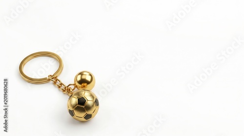 Golden Keychain and Soccer Ball on White Background