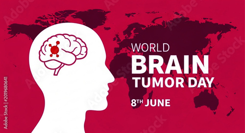 World Brain Tumor Day Poster with Head Silhouette and World Map