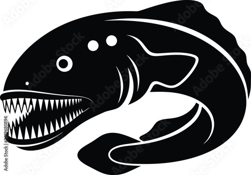 Angry moray eel silhouette with sharp teeth and open jaw vector illustration
