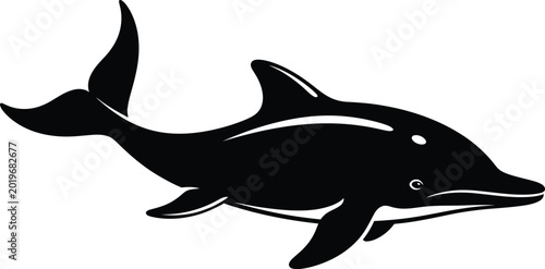 Fotografía Minimalist black and white dolphin silhouette swimming in ocean water vector ill