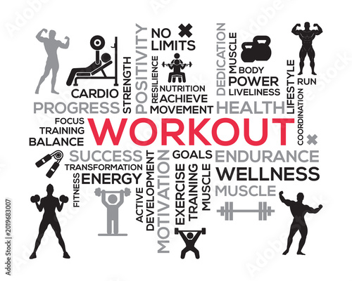 Workout Word Cloud Wall Art, Inspirational Vinyl Decal for Gym, Fitness Motivational Wall Décor, Gym Wall Branding Artwork, Training Club, Gym Branding, Fitness Word, CrossFit Training