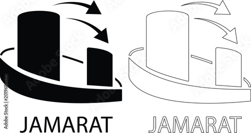 Schilderij op canvas lack flat and line style Jamarat vector icon set, collection and group of Hajj s