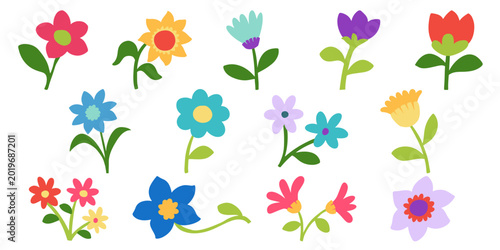 Colorful Flat Vector Flower Collection