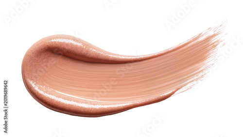 Quadro su tela Creamy beige liquid foundation smear with subtle shimmer, isolated on transparen