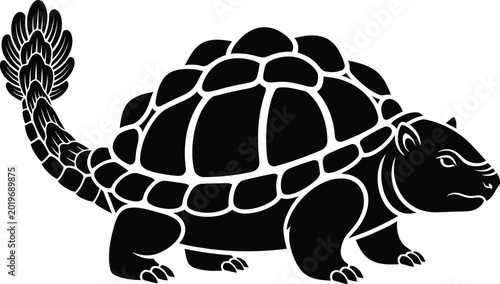 Photography Stylized glyptodon prehistoric mammal mascot with armored shell and tail vector