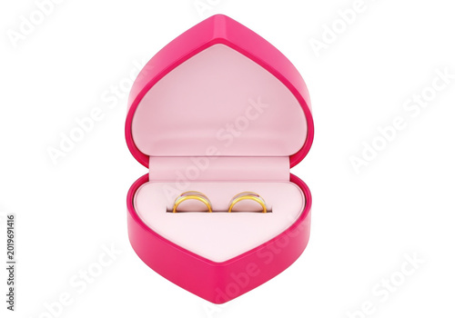 Pink Heart Shaped Ring Box With Two Gold Wedding Bands Inside