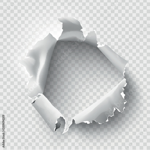 ragged Hole torn in ripped paper on transparent background