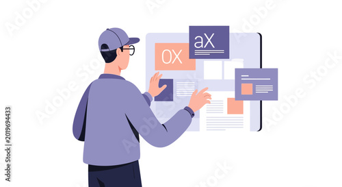 Designer working on user interface wireframes and prototypes on a large screen.