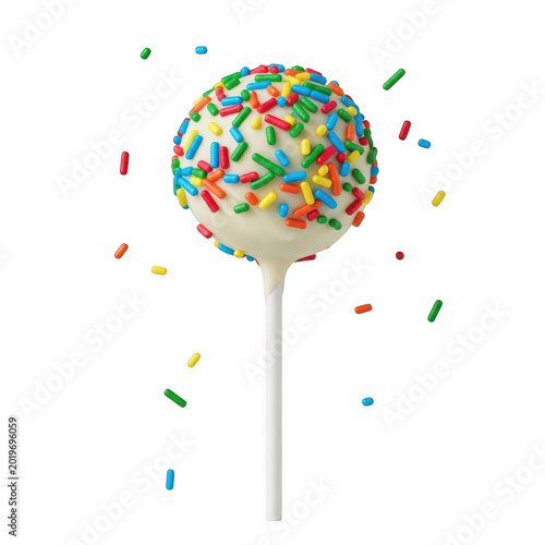 White cake pop with colorful sprinkles isolated on a transparent background