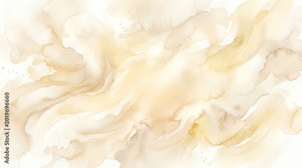 Fototapeta premium Soft beige watercolor wash featuring fluid artistic strokes with elegant flowing paint textures that create a beautiful organic composition suitable for professional design projects presented as an is