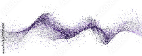A horizontal wavy line of shimmering pixels in shades of purple and gray against a black background