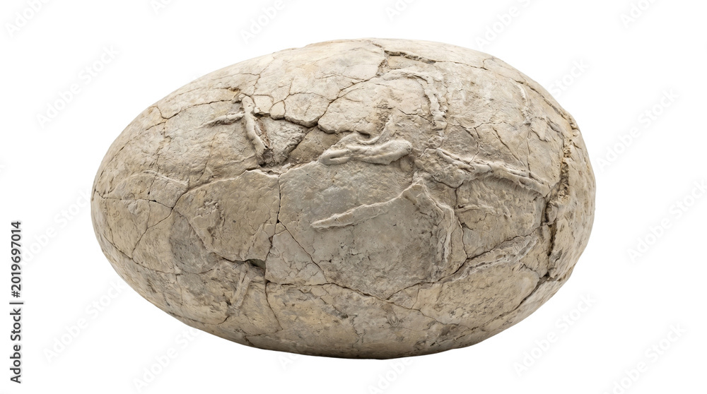 Fototapeta premium Ancient fossilized egg or weathered rock with intricate cracked textur