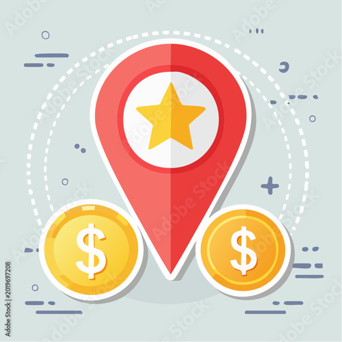 Location Pin with Star and Coins