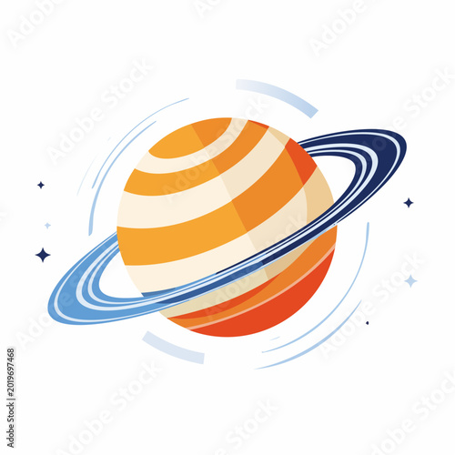 Stylized Planet with Rings and Stars