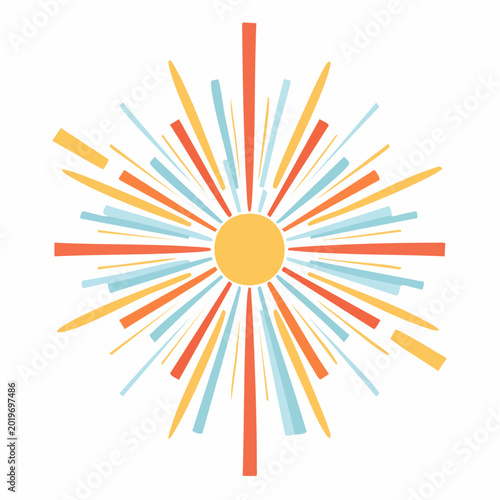 Stylized Sunburst with Rays in Yellow, Orange, and Blue